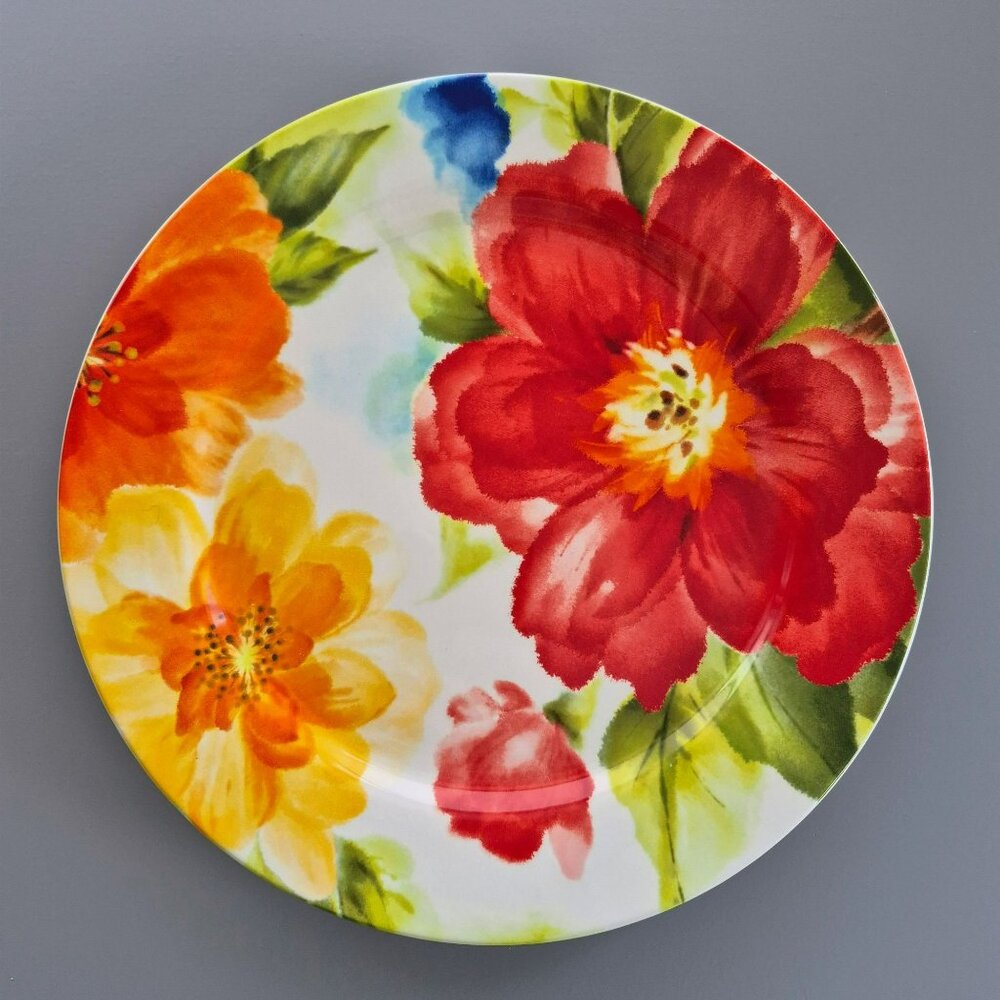 Pier 1 Imports Amelia Floral Dinner Plate, Bright Colored Flowers, Ironstone - Picture 2 of 11